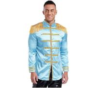 Ranshee Men's SGT Sergeant Pepper Costume Marching Band Rock 60s Satin Medieval Hippy Jacket Light Blue L