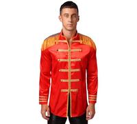 Ranshee Men's SGT Sergeant Pepper Costume Marching Band Rock 60s Satin Medieval Hippy Jacket Red XL