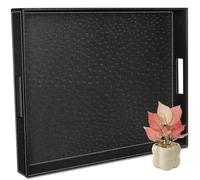 Ranslen Serving Tray with Handles, 20 x 16 Inch Candle Holder Tray for Ottoman Coffee Table, Breakfast, Decorative Black Tray Home Decor