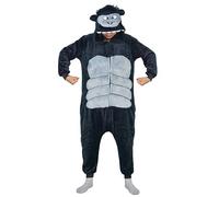 RANSUU Gorilla Onesie Costume Kong Relaxo Jumpsuit Adult Pyjamas Women Men Animal Pyjamas Christmas Carnival Halloween, black, L