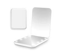 Rantizon Compact Mirror, Portable Travel Mirror with 8 LED Lights, Small, White, Tabletop Mount, Modern Style, Perfect for Personal Grooming and Makeup Application