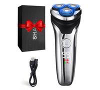 Rantizon Electric Razor for Men Silver Edition, Mens Shavers Electric Cordless Rechargeable with LED Display, 3 Dual-Track Rotary Heads, IPX5 Waterproof Electric Shavers Men with Pop-Up Trimmer Silver