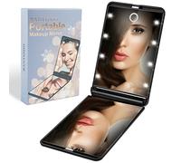 Rantizon Portable Makeup Mirror Dimmable 8 LEDs Lighted Mirror 1X & 2X Magnification Cosmetic Illuminated Handbag Mirror Foldable Double Facettes Pocket Mirror Compact Mirror