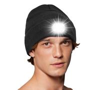 Rantizon LED Beanie Hat with Rechargeable USB Light, Winter Warm Light Up Hat with 3 Modes, Hands Free Head Torch Beanie for Running, Camping & Night Work- Black