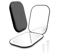 Rantizon Rechargeable Compact Mirror, Portable Led Travel Makeup Mirror Charging Pocket Handbag Mirror 1X/2X Magnification 3 Light Modes for Women Teenage Girls Gift Sets Black