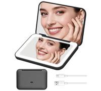 Rantizon Rechargeable Compact Mirror with Light,Christmas Stocking Fillers Portable Makeup Mirror 1X & 2X Magnifying Travel Mirror with 3 Lights & Gifts for Women Girls