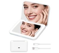 Rantizon Rechargeable Compact Mirror with Light,Christmas Stocking Fillers Portable Makeup Mirror 1X & 2X Magnifying Travel Mirror with 3 Lights & Gifts for Women Girls