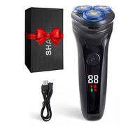 Rantizon USB Rechargeable Men’s Electric Shaver, Cordless Electric Razor for Men with LED Display, 3 Dual-Track Rotary Cutters with Flexing Blades, IPX5 Waterproof Shaving Machine, Gift for Dad