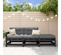Rantry 3 Piece Garden Lounge Set with Cushions Black Solid Wood, Garden Furniture Set, Patio Outdoor Yard Terrace Balcony Sofa Seat Seating Sitting Furniture Corner Backyard Sofa Set