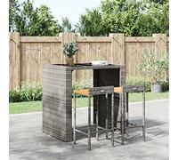Rantry Bar Stools 2 pcs Grey Poly Rattan and Solid Wood Acacia, Bar Counter Kitchen Dining Room Stools, Outdoor Garden Pub Bistro Cafe Counter Bar Chair 1286 Table & Bar Stools