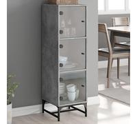 Rantry Highboard with Glass Doors Concrete Grey 35x37x120 cm, Tall Buffet Cabinet, High Sideboard Cupboard, Living Room Furniture, Console Cabinet Display Free Standing Storage Unit