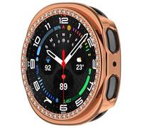 RanTuo Case Compatible with Samsung Galaxy Watch 8 44mm, Hard PC, Anti-Fall, Half-Pack Protection, Single Row of Diamonds,Fashionable.(Rose Gold)