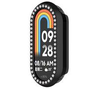 RanTuo Case Compatible with Xiaomi Smart Band 10, Hard PC, Anti-Fall, Half-Pack Protection, Single Row of Diamonds,Fashionable.(Black)