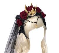 Ranuw Sheep Horn Gothic Headband Steampunk Devil Horns Rose Flowers Lace & Decorations For Photo Props Gothic Sheep Horns Flower Headband Devil Horns Headband Black Halloween Fancy Dress