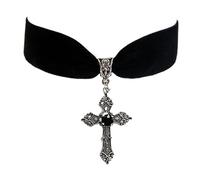 Ranuw Unique Cross Pendant Necklace Gothic Vintage Style Black Velvets Crucifix Choker Halloween Witch Jewelry Accessory Gift Gothic Cross Choker