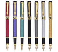 Ranvi 7pcs Golden Dragon Red Crystal Eyes Fountain Pen Gift Pens with Converters, Fine Nib, Mixed Color