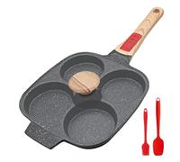 RANX INGST Egg Pan with Detachable Handle, Non Stick 4 Cup Pancake Pan with Lid Induction Egg Cooker for Breakfast - Black