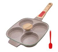 RANX INGST Egg Pan with Lid, Non Stick Ceramic Coating, 4 Cup Pancake Pan with Detachable Handle Burger Pan for Breakfast - Brown