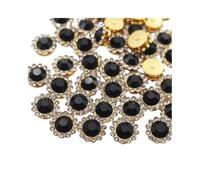 RANXIZY 100 Pieces Round Rhinestone Flower Buttons for Sewing,12mm Crystal Flatback Button for Garment DIY Craft Decoration(Black)