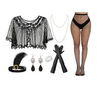RANYAKE 1920sFlapper Great Gatsby Accessories Set,7PCS Roaring 20's Theme Set,Costume Vintage Accessories,Includes HairBands Bracelets Gloves Necklaces Shawls Earrings Stockings