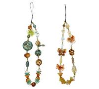 RANYAKE 2PCS Anti-Lost Charm Wrist Strap,Universal Phone Beaded Strap,Butterfly Flowers Vintage Aesthetic Chain,Vintage Minimalist Mobile Phone Chain,For Mobile Phones Wallet Keychain Backpacks