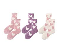 RANYAKE 3Pairs Fluffy Socks Womens,Thermal Bed Cosy Socks,Warm Cosy Bed Slipper Sock,Cute Love Pattern Sock,Plush Stockings,for Winter Christmas Home