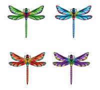 RANYAKE 4PCS Dragonfly Wall Art Garden Ornaments,Metal Dragonfly Wall Decor,Indoor and Outdoor Decorations,Colourful Wal-l Decoration,with Screws,Wal-l Plugs,For Gardens,Fences,Living Rooms,Balconies