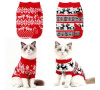 RANYPET 2 Packs Cat Christmas Jumpers, Christmas Puppy Knit Pullover Jumper Pet Turtleneck Knitwear with Reindeer Santa Claus Pattern Sweaters for Kitten and Small Dogs XL