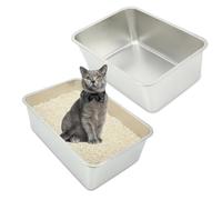 RANYPET 2Pcs Large Stainless Steel Cat Litter Tray, Stainless Steel Litter Box for Medium to Large Cats Rabbits, Metal Litter Tray Nonstick Odor Free, Rustproof, Easy to Clean, 23.6" Lx15.7 "Wx7.9" H
