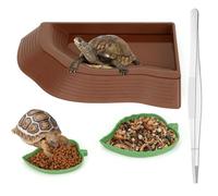 RANYPET 4-in-1 SchildkröTen Water Bowl Set, Turtle Terrarium Accessories with 2 Leaf-shaped Feeding Bowls for Reptiles, Water Bowl with Ramp and Metal Tweezers, Terrarium Accessories