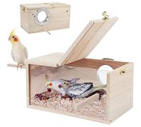 RANYPET Budgie Nesting Box, Wooden Parrot Nest Box with Clear Panel, L