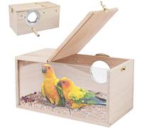 RANYPET Budgie Nesting Box, Wooden Parrot Nest Box with Clear Panel, M