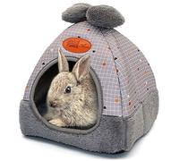 RANYPET Bunny Bed Warm Guinea Pig Cave Beds Cute Bowknot House Big Hideouts Cage Accessorie for Dwarf Rabbits Hamster Bunny Ferrets Rats Hedgehogs Chinchilla Grey