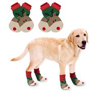 RANYPET Christmas Dog Socks 2 Pairs - Non Slip Dog Grip Socks with with Adjustable Straps Traction Control for Hardwood Floor, Pet Paw Protector for Small Medium Large Dogs L