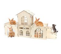 RANYPET Large Wooden Rabbit Hideout Rabbit Castle, Rabbit House for Rabbits Playhouse Sturdy Rabbit Castle for Stacking Together Two Tier Rabbit Climbing Castle with Stairs, Wooden Lock for Rabbits