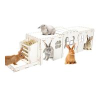 RANYPET Large Wooden Rabbit Hideout Rabbit Castle with Hay Rack, Rabbit House for Rabbits Playhouse Stable Rabbit Castle for Rabbit Climbing Castle, Wooden Lock for Rabbits Rodent