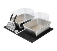 RANYPET Stainless Steel Cat Litter Tray Set,Cat Litter Box with Anti-Splashing Pan Pee Shields,Cats Stainless Scoop and Cats Tray Box Mats,Easy to Clean, Rustproof, Never Absorbs Odors （2 packs）