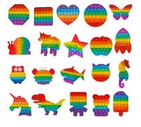Ranzah 20 value Pack Rainbow Pop It Fidget Toys - Silicone Sensory Bubble Poppers Set for Kids, ADHD Stress Relief Anxiety Toys, Assorted Shapes -Classroom Rewards, Party Favors & Gifts