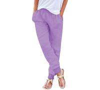 raoieykaxu Pants for Women UK Casual Cotton Linen Drawstring Waist Trousers Womens Joggers Plain Fadhion Comfy Gym Yoga Outdoor Running Hiking Walking Activewear Work Tracksuit Bottoms Leisure Purple