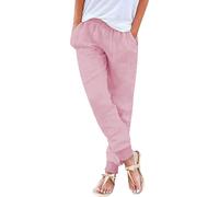 raoieykaxu Pants for Women UK Casual Cotton Linen Drawstring Waist Trousers Womens Joggers Plain Fadhion Comfy Gym Yoga Outdoor Running Hiking Walking Activewear Work Tracksuit Bottoms Leisure Pink
