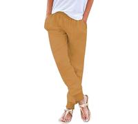 raoieykaxu Pants for Women UK Casual Cotton Linen Drawstring Waist Trousers Womens Joggers Plain Fadhion Comfy Gym Yoga Outdoor Running Hiking Walking Activewear Work Tracksuit Bottoms Leisure Gold