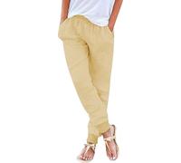 raoieykaxu Pants for Women UK Casual Cotton Linen Drawstring Waist Trousers Womens Joggers Plain Fadhion Comfy Gym Yoga Outdoor Running Hiking Walking Activewear Work Tracksuit Bottoms Leisure Yellow