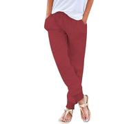 raoieykaxu Pants for Women UK Casual Cotton Linen Drawstring Waist Trousers Womens Joggers Plain Fadhion Comfy Gym Yoga Outdoor Running Hiking Walking Activewear Work Tracksuit Bottoms Leisure Red