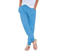 raoieykaxu Pants for Women UK Casual Cotton Linen Drawstring Waist Trousers Womens Joggers Plain Fadhion Comfy Gym Yoga Outdoor Running Hiking Walking Activewear Work Tracksuit Bottoms Leisure Blue