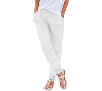raoieykaxu Pants for Women UK Casual Cotton Linen Drawstring Waist Trousers Womens Joggers Plain Fadhion Comfy Gym Yoga Outdoor Running Hiking Walking Activewear Work Tracksuit Bottoms Leisure White