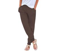 raoieykaxu Pants for Women UK Casual Cotton Linen Drawstring Waist Trousers Womens Joggers Plain Fadhion Comfy Gym Yoga Outdoor Running Hiking Walking Activewear Work Tracksuit Bottoms Leisure Brown