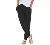 raoieykaxu Pants for Women UK Casual Cotton Linen Drawstring Waist Trousers Womens Joggers Plain Fadhion Comfy Gym Yoga Outdoor Running Hiking Walking Activewear Work Tracksuit Bottoms Leisure Black