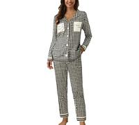 raoieykaxu Womens Co Ord Sets 2 Piece Outfits Women Classic Grid Fashion Leisure Linen Co Ord Sleep Pyjama Skin-Friendly Casual Womens Lounge Nightwear Cotton Ladies Pyjamas Sleep & Lounge Grey