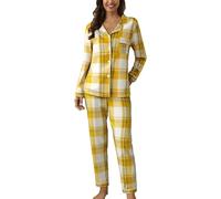 raoieykaxu Womens Co Ord Sets 2 Piece Outfits Women Classic Grid Fashion Leisure Linen Co Ord Sleep Pyjama Skin-Friendly Casual Womens Lounge Nightwear Cotton Ladies Pyjamas Sleep & Lounge