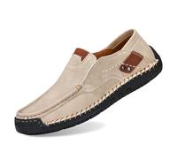 RAOKENSU Loafers Men's Handmade Flat Shoes Leather Comfort Low Shoes Slip On Boat Shoes Lightweight Comfortable Moccasins Breathable Low Top Traditional Shoes Leisure Shoes, O Beige, 10 UK
